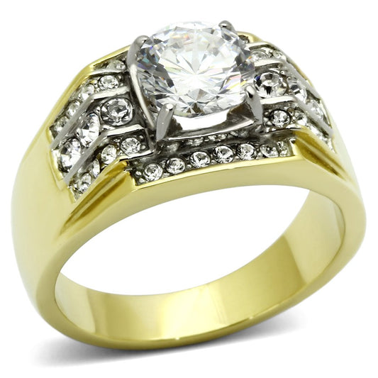 TK736 - Two-Tone IP Gold (Ion Plating) Stainless Steel Ring with AAA Grade CZ in Clear-0
