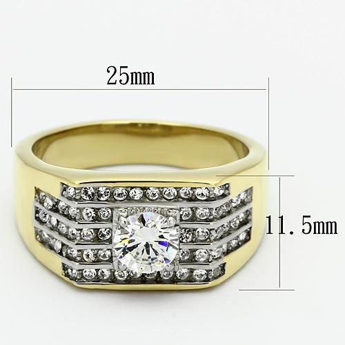 TK737 - Two-Tone IP Gold (Ion Plating) Stainless Steel Ring with AAA Grade CZ in Clear-1