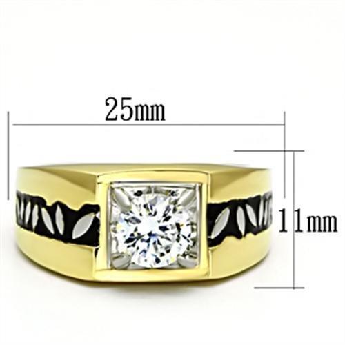 TK739 - Two-Tone IP Gold (Ion Plating) Stainless Steel Ring with AAA Grade CZ in Clear-1