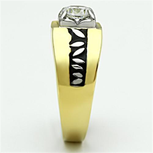 TK739 - Two-Tone IP Gold (Ion Plating) Stainless Steel Ring with AAA Grade CZ in Clear-3
