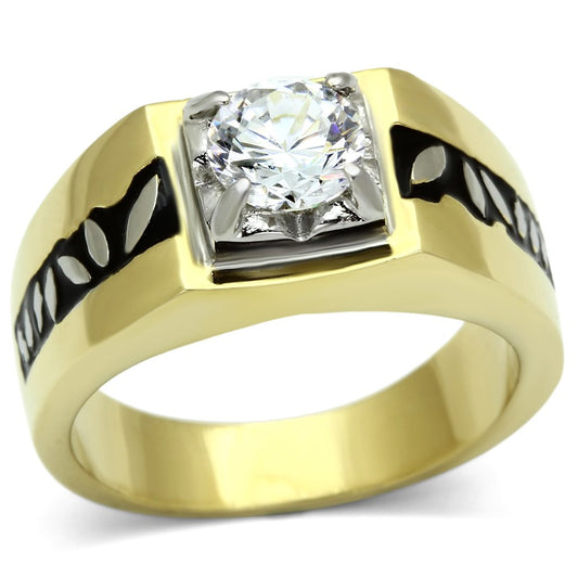 TK739 - Two-Tone IP Gold (Ion Plating) Stainless Steel Ring with AAA Grade CZ in Clear-0