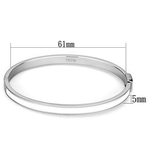 TK740 - High polished (no plating) Stainless Steel Bangle with Epoxy in White-1