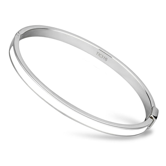 TK740 - High polished (no plating) Stainless Steel Bangle with Epoxy in White-0