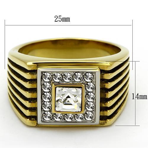 TK750 - Two-Tone IP Gold (Ion Plating) Stainless Steel Ring with Top Grade Crystal in Clear-1