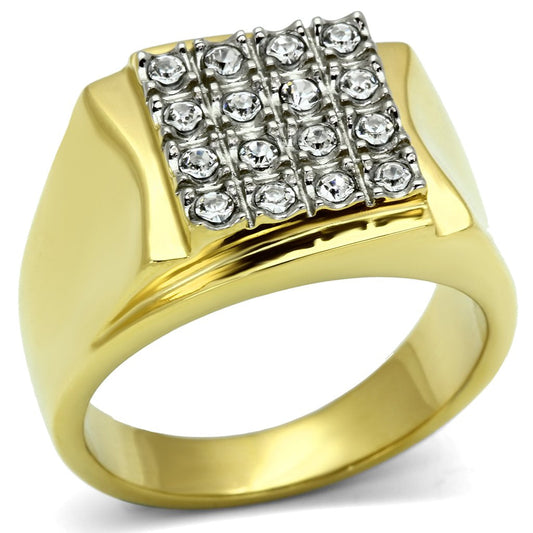 TK751 - Two-Tone IP Gold (Ion Plating) Stainless Steel Ring with Top Grade Crystal in Clear-0