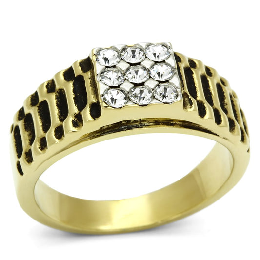 TK753 - Two-Tone IP Gold (Ion Plating) Stainless Steel Ring with Top Grade Crystal in Clear-0
