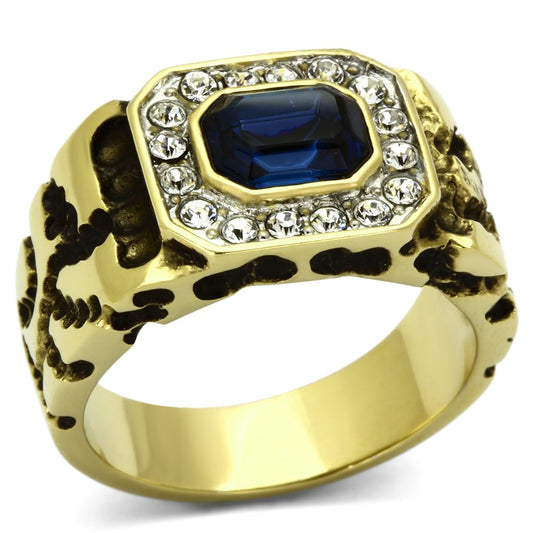 TK756 - Two-Tone IP Gold (Ion Plating) Stainless Steel Ring with Top Grade Crystal in Montana-0