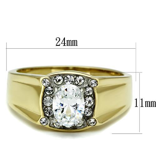 TK758 - Two-Tone IP Gold (Ion Plating) Stainless Steel Ring with AAA Grade CZ in Clear-1