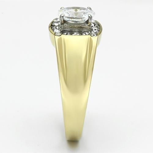 TK758 - Two-Tone IP Gold (Ion Plating) Stainless Steel Ring with AAA Grade CZ in Clear-3