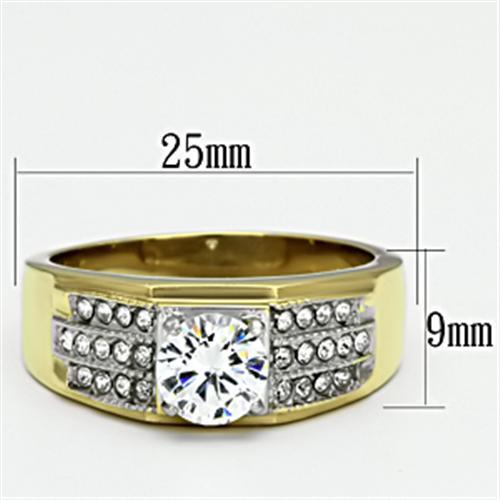TK759 - Two-Tone IP Gold (Ion Plating) Stainless Steel Ring with AAA Grade CZ in Clear-1