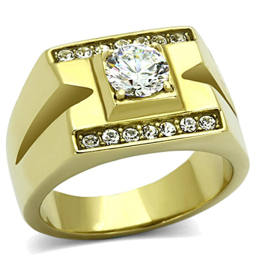 TK777 - IP Gold(Ion Plating) Stainless Steel Ring with AAA Grade CZ in Clear-0