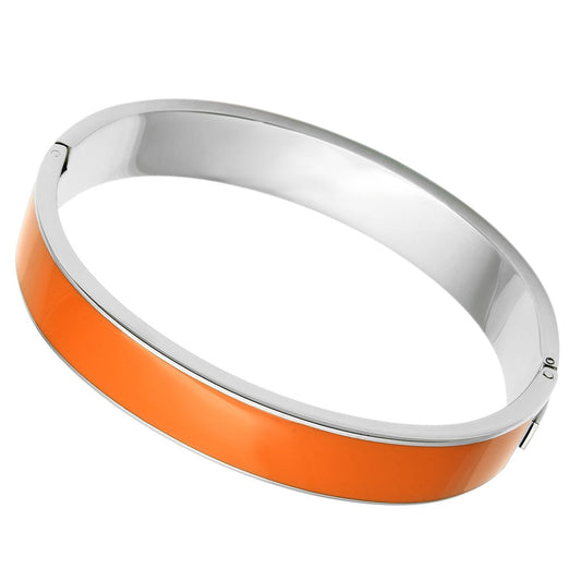 TK788 - High polished (no plating) Stainless Steel Bangle with Epoxy in Orange-0