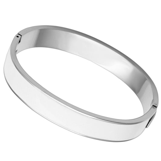 TK789 - High polished (no plating) Stainless Steel Bangle with Epoxy in White-0