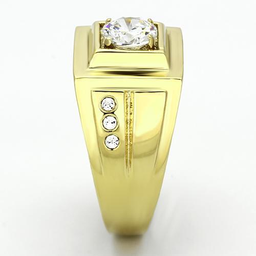 TK791 - IP Gold(Ion Plating) Stainless Steel Ring with AAA Grade CZ in Clear-3