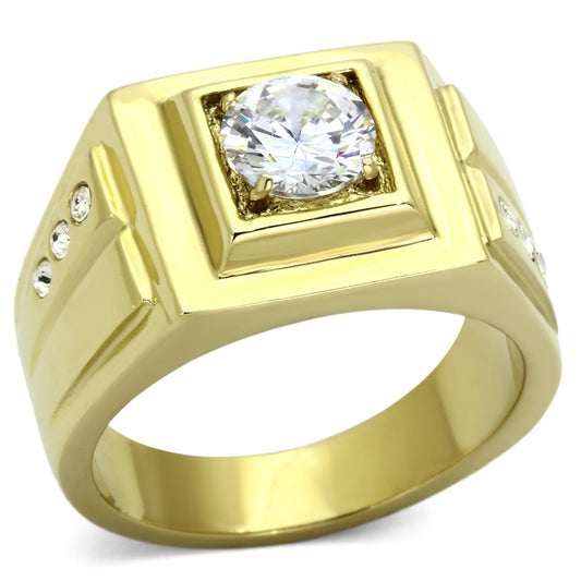 TK791 - IP Gold(Ion Plating) Stainless Steel Ring with AAA Grade CZ in Clear-0