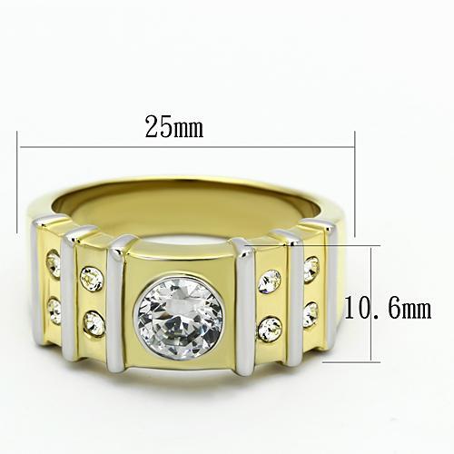 TK797 - Two-Tone IP Gold (Ion Plating) Stainless Steel Ring with AAA Grade CZ in Clear-1