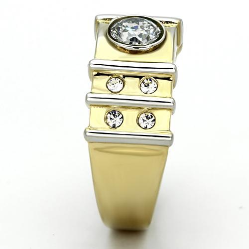 TK797 - Two-Tone IP Gold (Ion Plating) Stainless Steel Ring with AAA Grade CZ in Clear-3