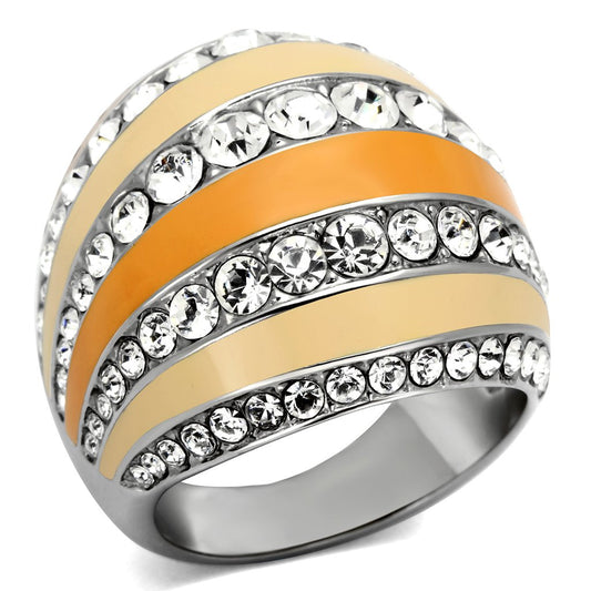 TK798 - High polished (no plating) Stainless Steel Ring with Top Grade Crystal in Clear-0