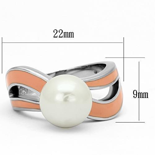 TK810 - High polished (no plating) Stainless Steel Ring with Synthetic Pearl in White-1