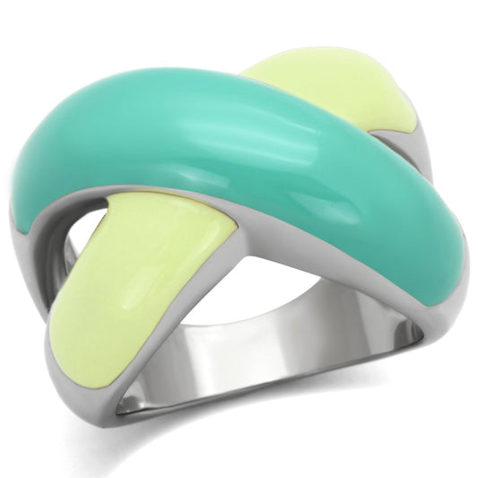 TK813 - High polished (no plating) Stainless Steel Ring with Epoxy in Multi Color-0