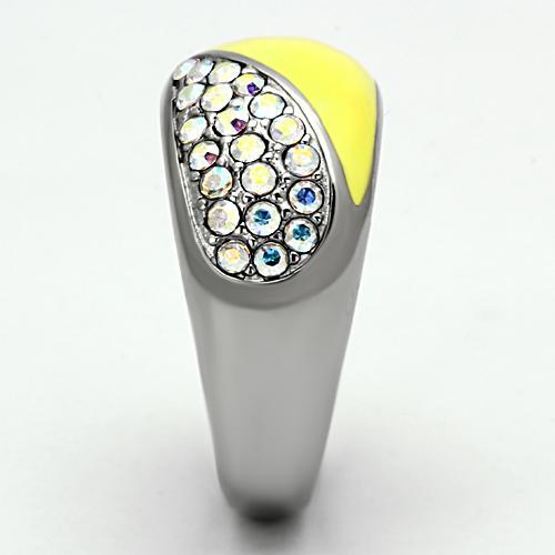 TK829 - High polished (no plating) Stainless Steel Ring with Top Grade Crystal in Aurora Borealis (Rainbow Effect)-3
