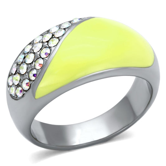 TK829 - High polished (no plating) Stainless Steel Ring with Top Grade Crystal in Aurora Borealis (Rainbow Effect)-0