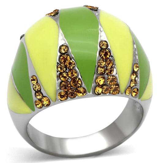 TK831 - High polished (no plating) Stainless Steel Ring with Top Grade Crystal in Topaz-0