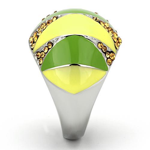 TK831 - High polished (no plating) Stainless Steel Ring with Top Grade Crystal in Topaz-3