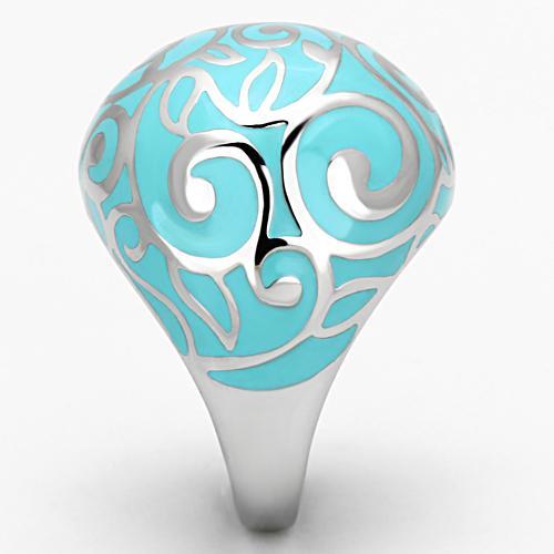 TK845 - High polished (no plating) Stainless Steel Ring with Epoxy in Aquamarine-3