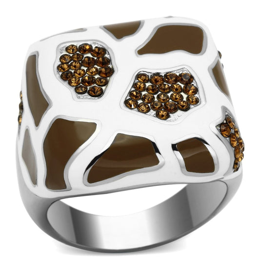 TK847 - High polished (no plating) Stainless Steel Ring with Top Grade Crystal in Smoked Quartz-0