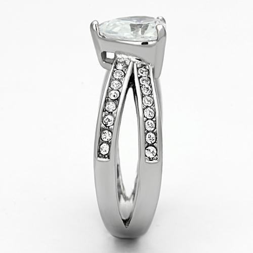 TK851 - High polished (no plating) Stainless Steel Ring with AAA Grade CZ in Clear-3