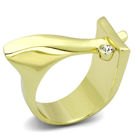 TK853 - IP Gold(Ion Plating) Stainless Steel Ring with Top Grade Crystal in Clear-0