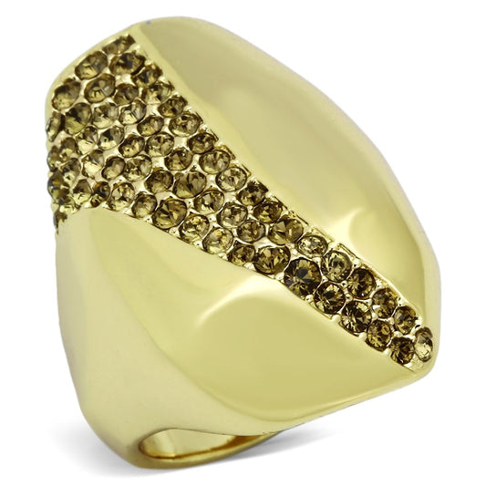 TK854 - IP Gold(Ion Plating) Stainless Steel Ring with Top Grade Crystal in Smoked Quartz-0