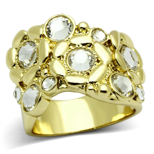 TK856 - IP Gold(Ion Plating) Stainless Steel Ring with Top Grade Crystal in Clear-0