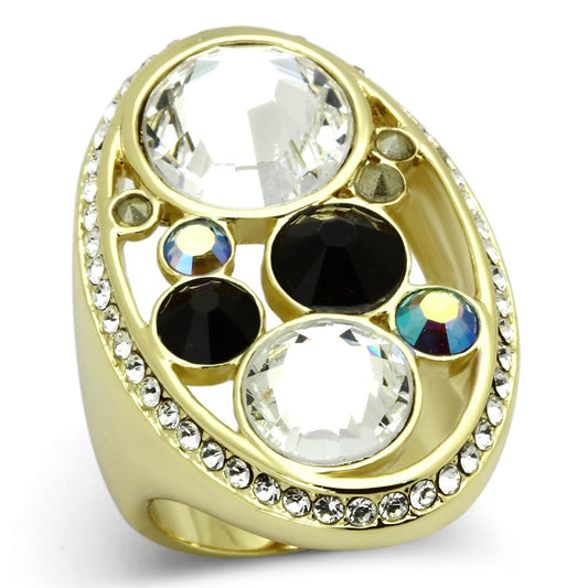 TK857 - IP Gold(Ion Plating) Stainless Steel Ring with Top Grade Crystal in Multi Color-0