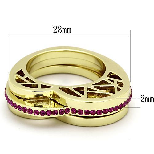 TK863 - IP Gold(Ion Plating) Stainless Steel Ring with Top Grade Crystal in Fuchsia-1