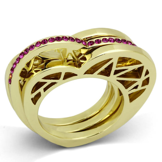 TK863 - IP Gold(Ion Plating) Stainless Steel Ring with Top Grade Crystal in Fuchsia-0