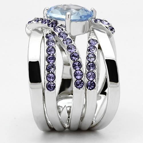 TK865 - High polished (no plating) Stainless Steel Ring with Synthetic Synthetic Glass in Light Sapphire-3