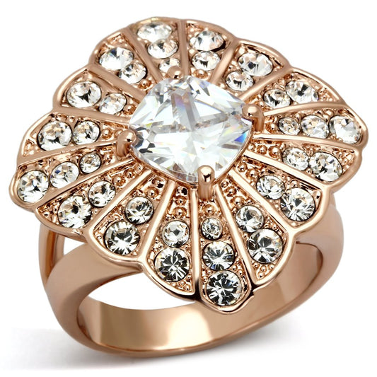 TK866 - IP Rose Gold(Ion Plating) Stainless Steel Ring with AAA Grade CZ in Clear-0