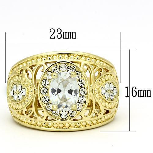 TK868 - IP Gold(Ion Plating) Stainless Steel Ring with AAA Grade CZ in Clear-1