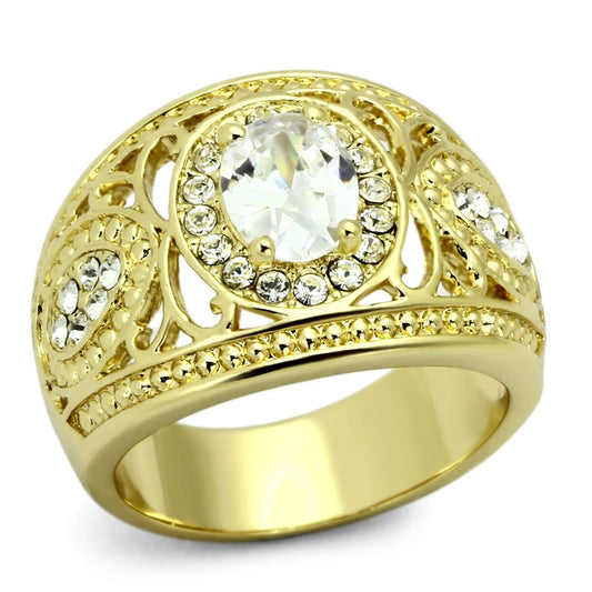 TK868 - IP Gold(Ion Plating) Stainless Steel Ring with AAA Grade CZ in Clear-0