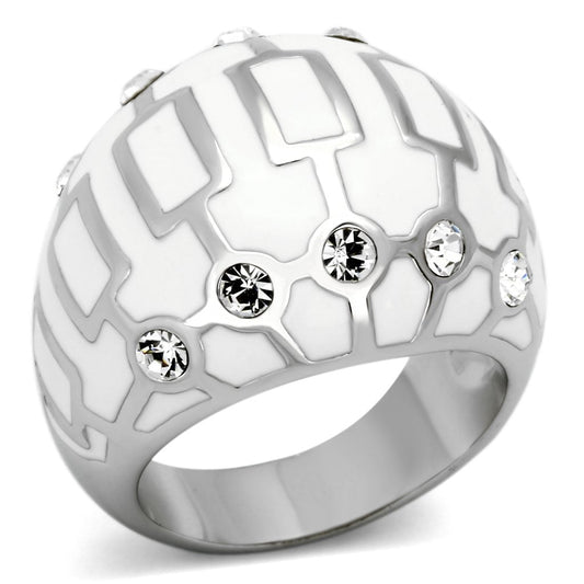 TK871 - High polished (no plating) Stainless Steel Ring with Top Grade Crystal in Clear-0