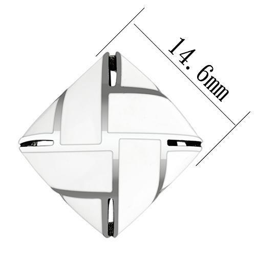 TK896 - High polished (no plating) Stainless Steel Earrings with Epoxy in White-1