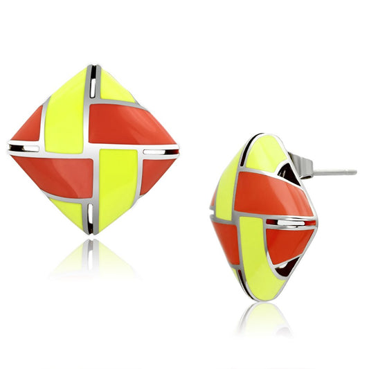 TK897 - High polished (no plating) Stainless Steel Earrings with Epoxy in Multi Color-0