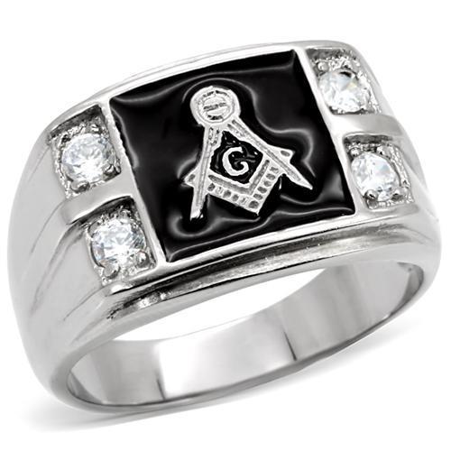 TK8X031 - High polished (no plating) Stainless Steel Ring with AAA Grade CZ in Clear-0