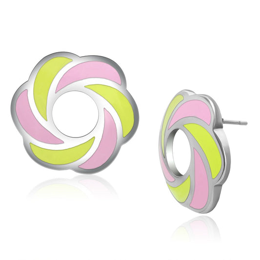 TK904 - High polished (no plating) Stainless Steel Earrings with Epoxy in Multi Color-0