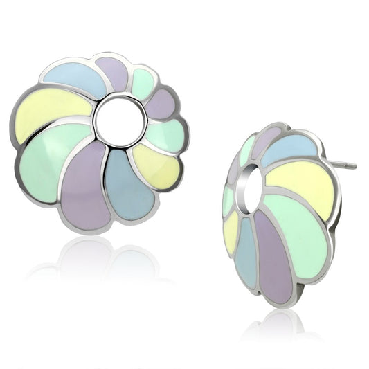 TK905 - High polished (no plating) Stainless Steel Earrings with Epoxy in Multi Color-0