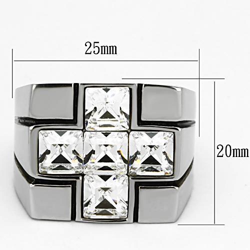TK919 - High polished (no plating) Stainless Steel Ring with Top Grade Crystal in Clear-1