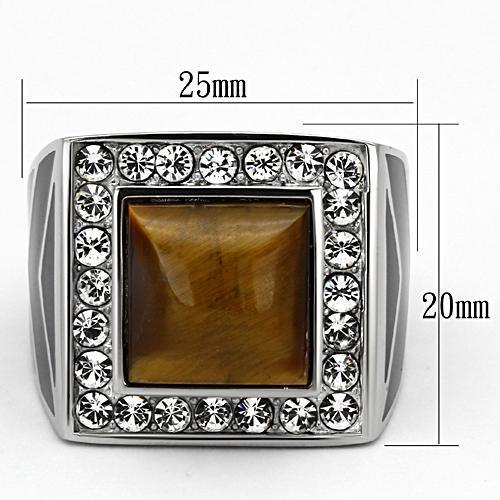 TK938 - High polished (no plating) Stainless Steel Ring with Synthetic Tiger Eye in Topaz-1