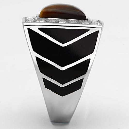 TK938 - High polished (no plating) Stainless Steel Ring with Synthetic Tiger Eye in Topaz-3